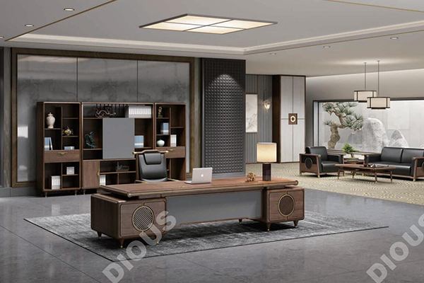 新品-行云系列-新中式板木老板桌-迪歐家具
